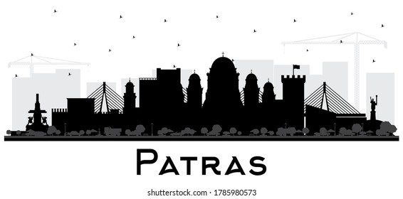 Patras Greece City Skyline Silhouette with Black Buildings Isolated on White. Vector Illustration. Travel and Tourism Concept with Historic and Modern Architecture. Patras Cityscape with Landmarks.