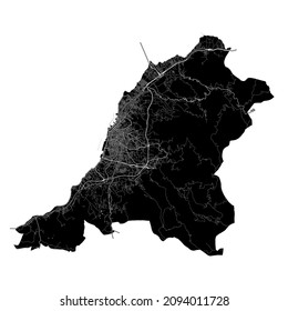 Patras, Greece, high resolution vector map with city boundaries, and editable paths. The city map was drawn with white areas and lines for main roads, side roads and watercourses.