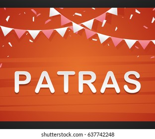 Patras on red background with triangle flags for Mobile, Web