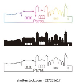 Patras skyline linear style with rainbow in editable vector file