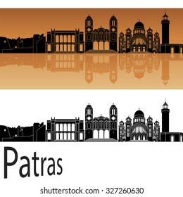 Patras skyline in orange background in editable vector file