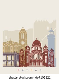 Patras skyline poster in editable vector file