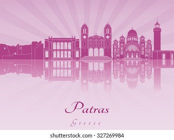 Patras skyline in purple radiant orchid in editable vector file