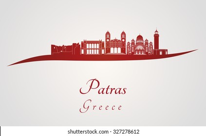 Patras skyline in red and gray background in editable vector file