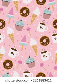 Patren sweets delicious on light pink background