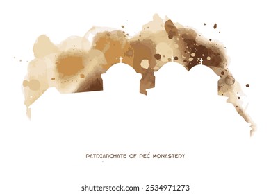 Patriarchate of Peć (monastery) silhouette on watercolor background isolated