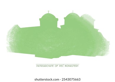 Patriarchate of Peć (monastery) silhouette in pastel colors on white background