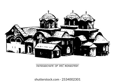 Patriarchate of Peć (monastery) sketch on white background