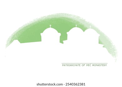 Patriarchate of Peć (monastery) white silhouette on background of pastel shape isolated