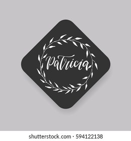 Patricia - common female first name on a tag, perfect for seating card usage. One of wide collection in modern calligraphy style.