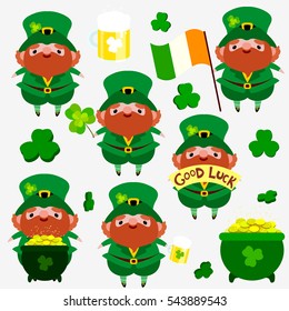 Patrick Character Set. St.Patrick 's Day. Patrick with rainbow and pot of gold. Ireland and lucky clover.