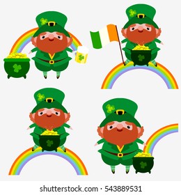 Patrick Character. St.Patrick 's Day. Patrick with rainbow and pot of gold.