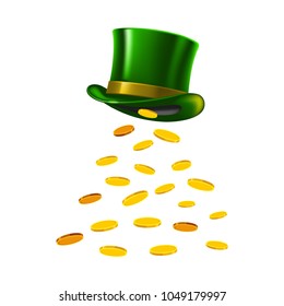 Patrick day background with gold coins and leprechaun hat