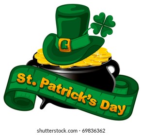 Patrick day background with gold coins and leprechaun hat