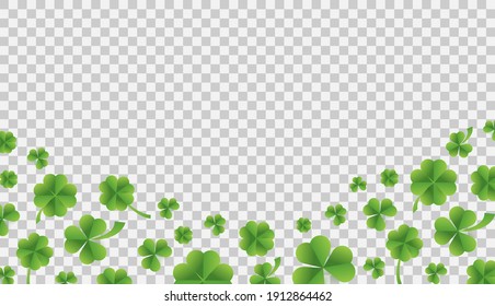 Patrick day background with vector four-leaf clover pattern. Lucky fower-leafed green background for Irish beer festival St Patrick's day. Vector green grass clover pattern background