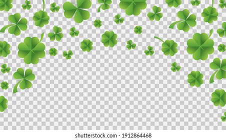 Patrick day background with vector four-leaf clover pattern. Lucky fower-leafed green background for Irish beer festival St Patrick's day. Vector green grass clover pattern background