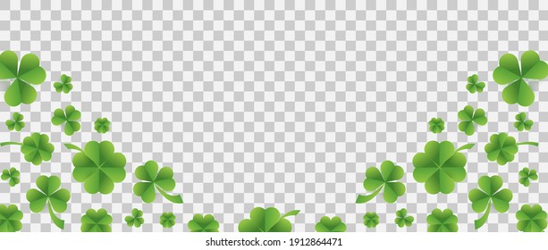 Patrick day background with vector four-leaf clover pattern. Lucky fower-leafed green background for Irish beer festival St Patrick's day. Vector green grass clover pattern background