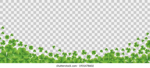 Patrick day background with vector four-leaf clover pattern background. Lucky green clover background for Irish festival St Patrick's day. Vector green grass clover pattern background