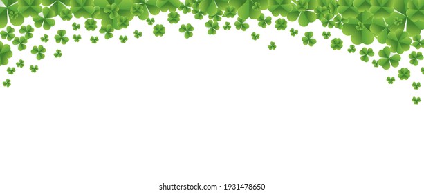 Patrick day background with vector four-leaf clover pattern background. Lucky green clover background for Irish festival St Patrick's day. Vector green grass clover pattern background