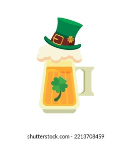 Patrick day beer glass with hat icon Vector