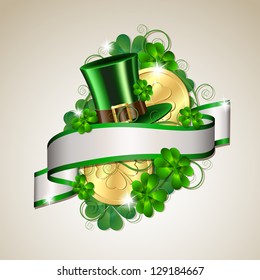 Patrick day card with gold coins and leprechaun hat