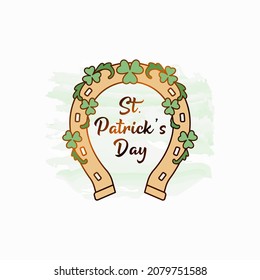 Patrick day card with lucky horseshoe on white background