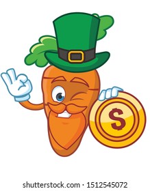 patrick day carrot mascot character vector design with green hat