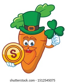 patrick day carrot mascot character vector design with green hat