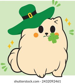 Patrick day Dog with Lucky leaf Day hat
