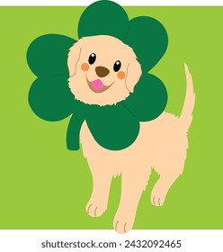 Patrick day Dog with Lucky leaf Day hat
