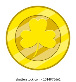 Patrick day golden coin with a clover icon. Vector illustration design