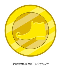 Patrick day golden coin with a traditional shoe icon. Vector illustration design