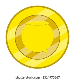 Patrick day golden coin with a treasure pot icon. Vector illustration design