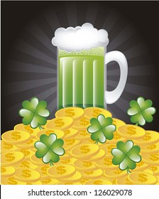 Patrick  day illustration with green beer. vector illustration