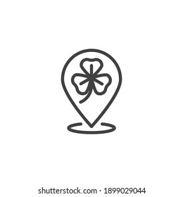 Icono de línea de pin de ubicación de Patrick day. signo de estilo lineal para concepto móvil y diseño web. Par de mapa con el icono del vector de contorno de hoja de tracción. Símbolo, ilustración del logotipo. Gráficos vectoriales