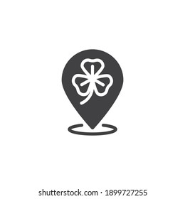 Patrick day placeholder vector icon. filled flat sign for mobile concept and web design. Map pin with clover leaf glyph icon. Symbol, logo illustration. Vector graphics