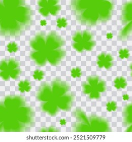 Patrick day seamless pattern. Blurry 4 clover leaf banner. Stock vector illustration in cartoon style.