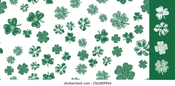 Patrick day. Set of hand drawn clovers.