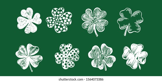 Patrick day. Set of hand drawn clovers.