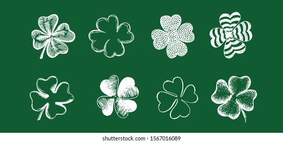 Patrick day. Set of hand drawn clovers.