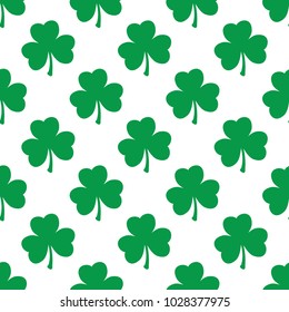 Patrick day shamrock leaves seamless fabric background. EPS10 vector.