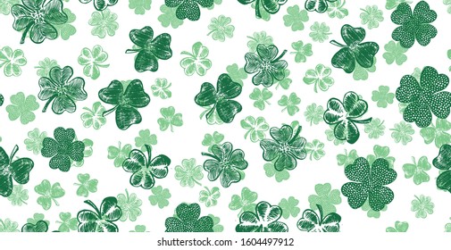 Patrick day. Sketch clover. Hand drawn illustration.