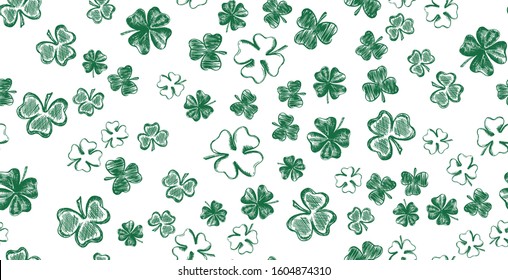 Patrick day. Sketch clover. Hand drawn illustration.