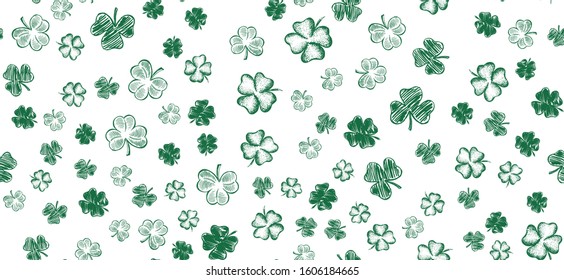 Patrick day. Sketch clover. Hand drawn illustration.