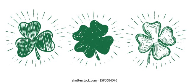 Patrick day. Sketch line clover. Hand drawn illustration.