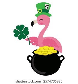 Patrick  flamingo leprechaun gnome   vector cartoon illustration