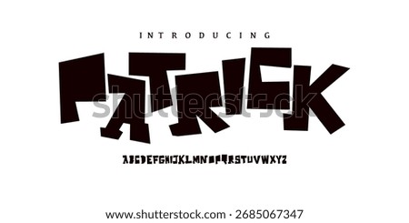 Patrick font. Alphabet Original Handwritten Art Work Font With Rough Texture, box style, Uppercase and Number,Design for urban,movie,film,sport,clothing,band music.Vector illustration
