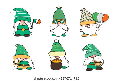 patrick gnomes in green hats, cute characters set