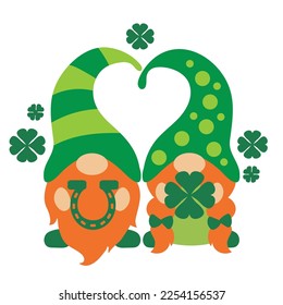 Patrick gnomes. Leprechaun couple vector cartoon illustration.