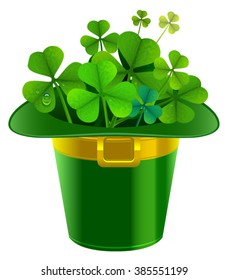 Patrick hat full of clover. Isolated on white illustration